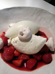 Strawberry salad with butermilk basil lime sorbet. A true delight