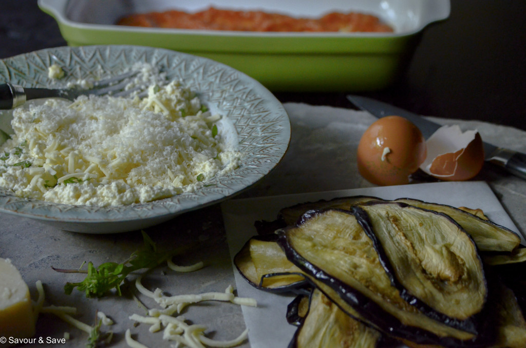 Ingredients to make tasty eggplant rolls